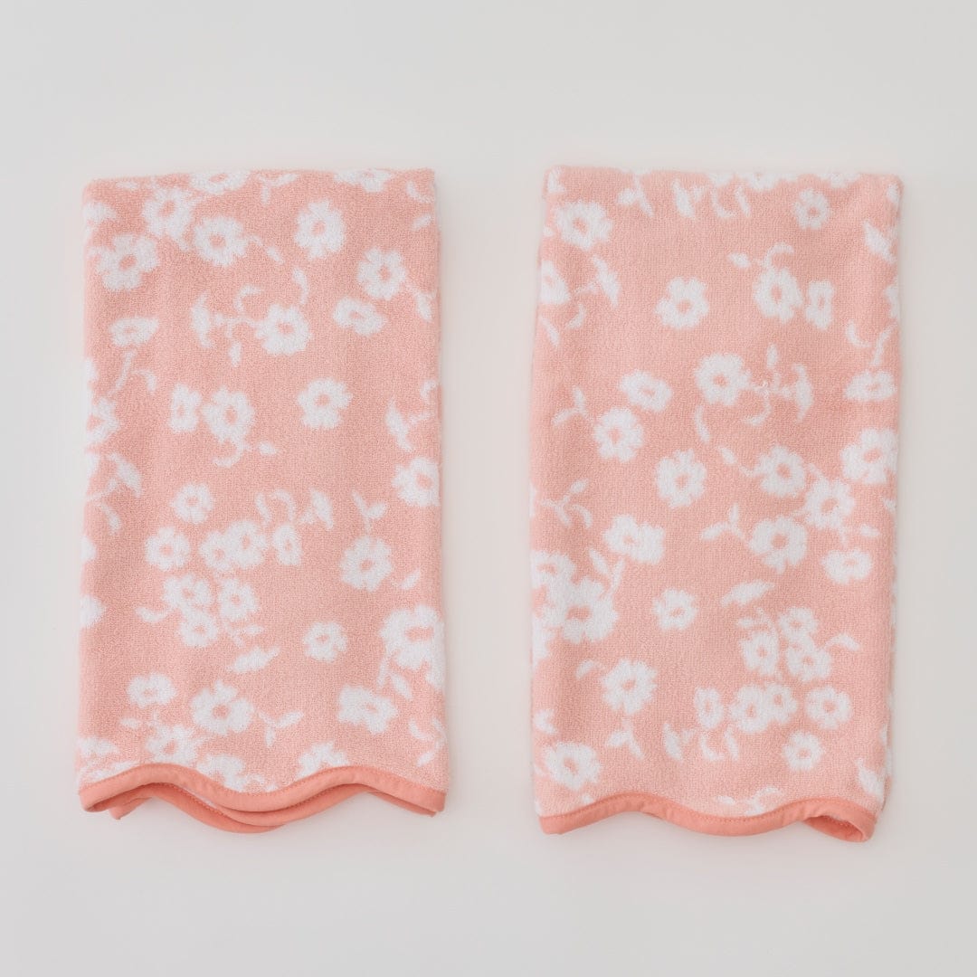 Pair of Scalloped Hand Towels in Coral Margot