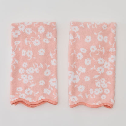 Pair of Scalloped Hand Towels in Coral Margot