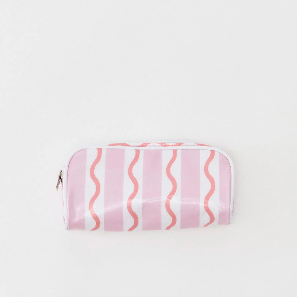 Patterned Toiletry Bag in Coral Squiggle Stripe