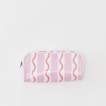 Patterned Toiletry Bag in Coral Squiggle Stripe