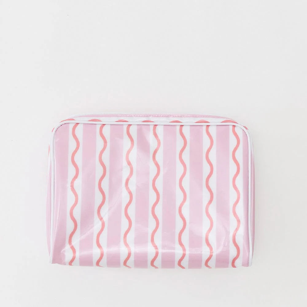 Patterned Toiletry Bag in Coral Squiggle Stripe