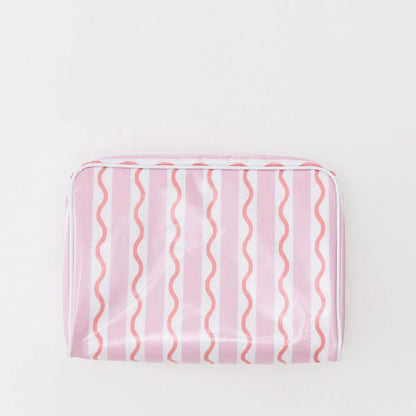 Patterned Toiletry Bag in Coral Squiggle Stripe