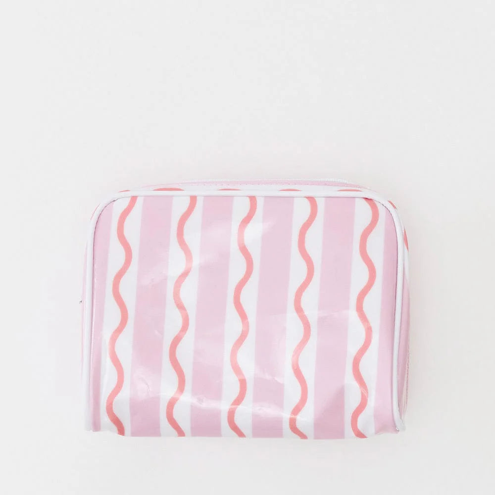 Patterned Toiletry Bag in Coral Squiggle Stripe