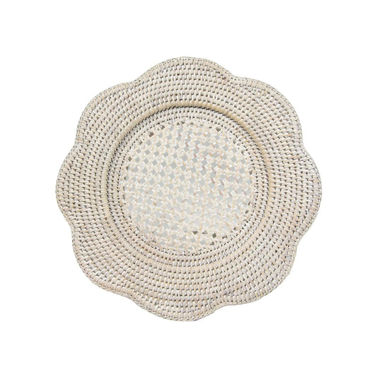 Rattan Round Scalloped Charger in Cream