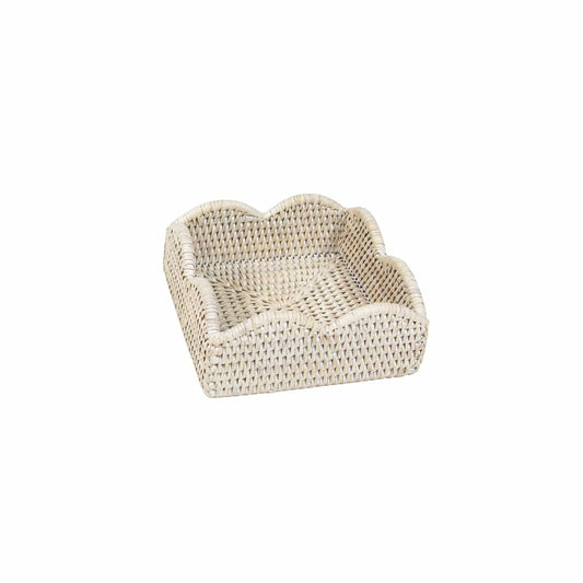 Rattan Scalloped Luncheon Napkin Holder in Whitewash