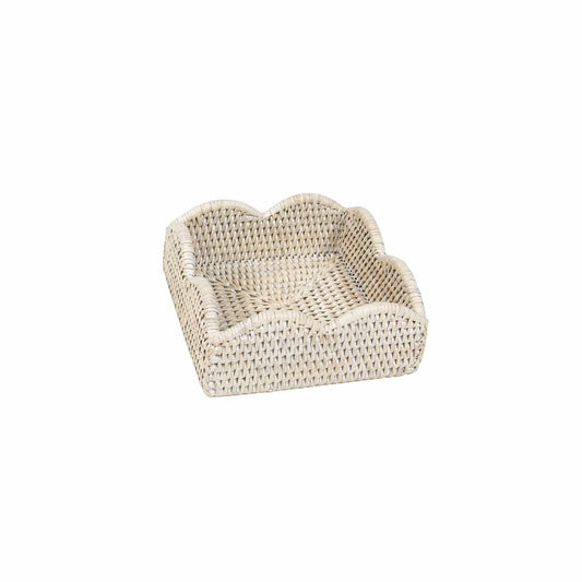 Rattan Scalloped Cocktail Napkin Holder in Cream
