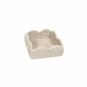 Rattan Scalloped Cocktail Napkin Holder in Cream - Caspari