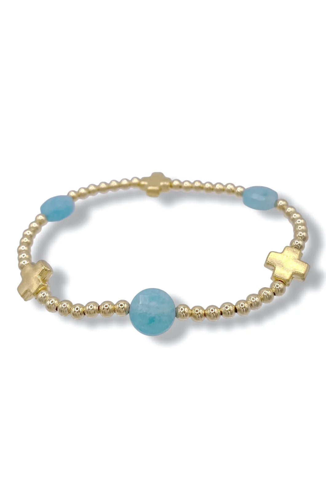 enewton Signature Cross Admire Gold Pattern 3mm Bead Bracelet, Amazonite