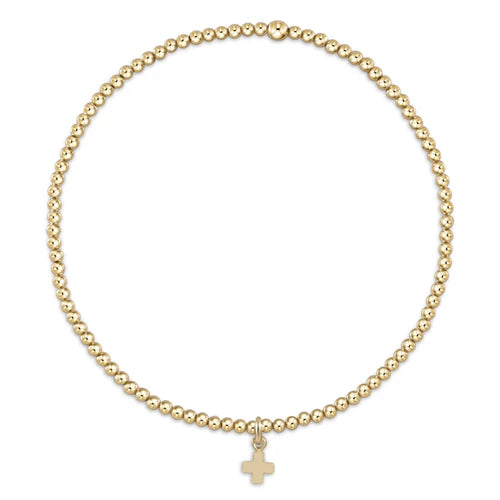 enewton Classic Gold 2mm Bead Bracelet - Signature Cross Small Gold Charm