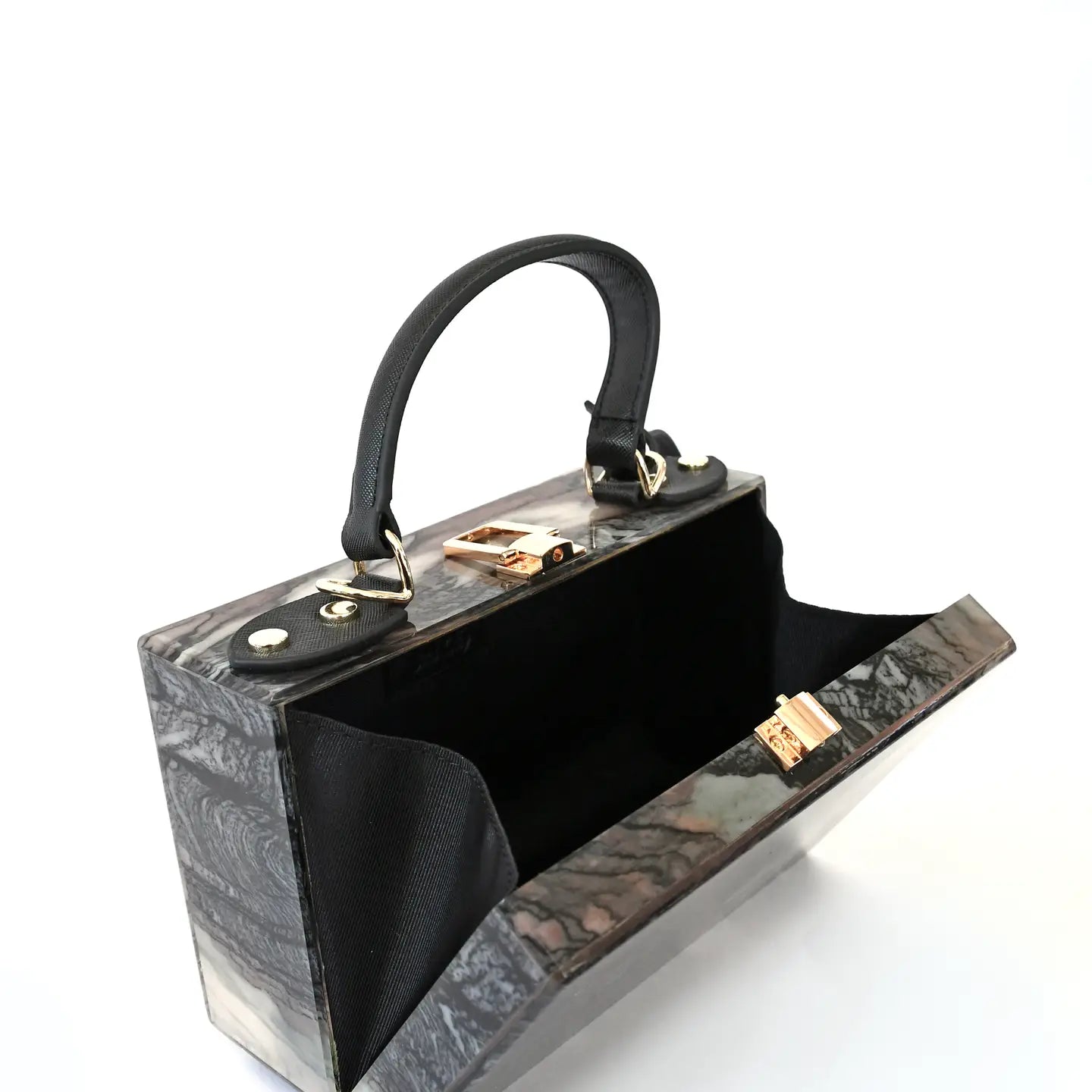 Marbled Black, Brown, & Beige Box Bag
