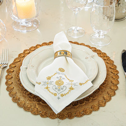 Juliska Heidi Metallic Gold & Silver Embroidered Napkins (Set of 4)