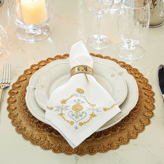 Juliska Heidi Metallic Gold & Silver Embroidered Napkins (Set of 4)