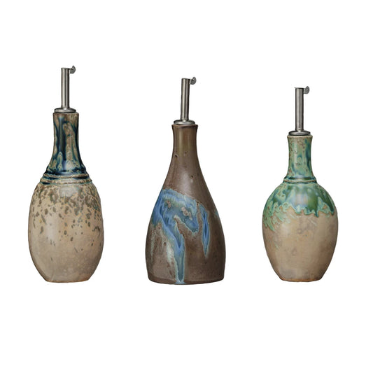 Stoneware Oil Cruet, Assorted 3 Styles 10 Oz.