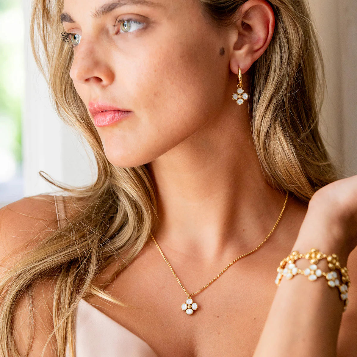 Berry Clover Hoop Earrings with Double Sided Charm in Mother of Pearl, Capucine de Wulf