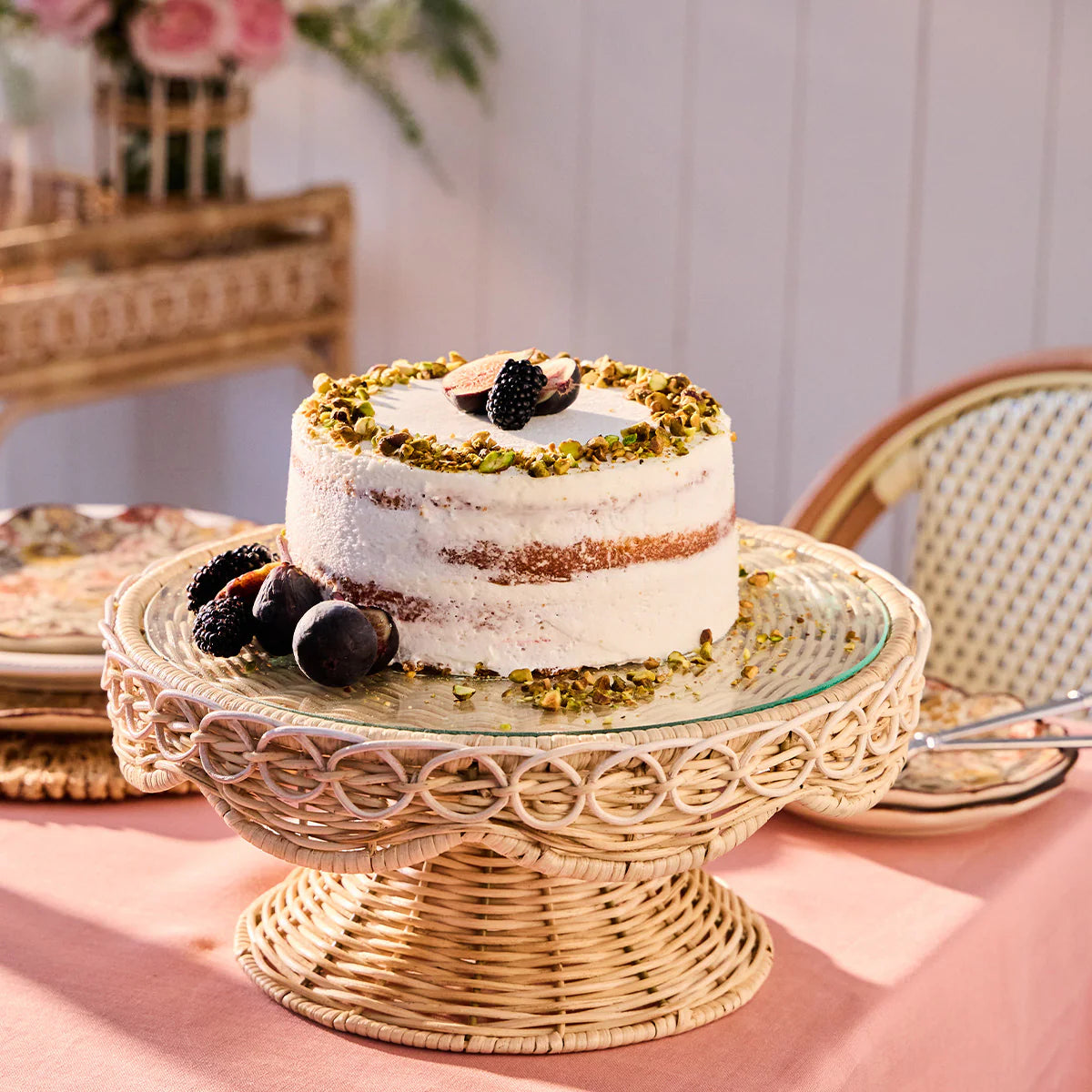 Juliska Provence Rattan Cake Stand in Whitewash