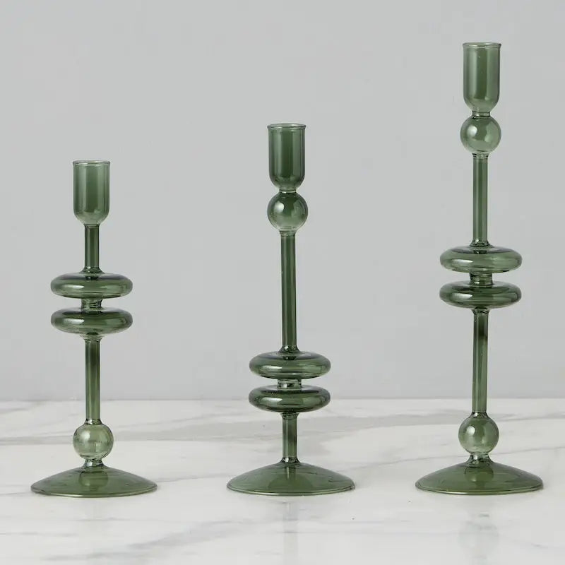 Glass Pair of Spruce Candlesticks