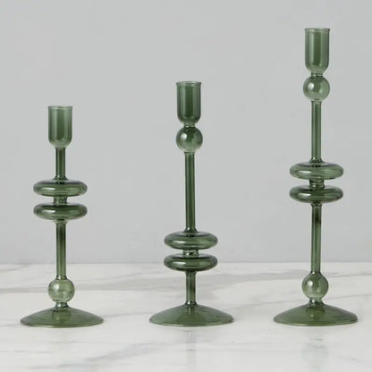Glass Pair of Spruce Candlesticks