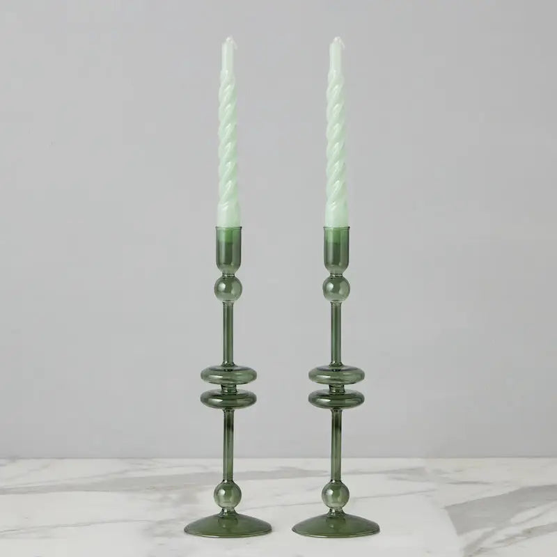 Glass Pair of Spruce Candlesticks