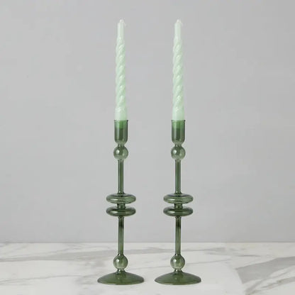 Glass Pair of Spruce Candlesticks