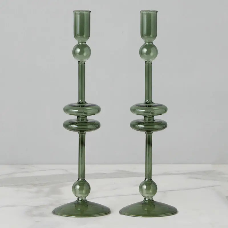 Glass Pair of Spruce Candlesticks