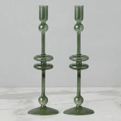 Glass Pair of Spruce Candlesticks