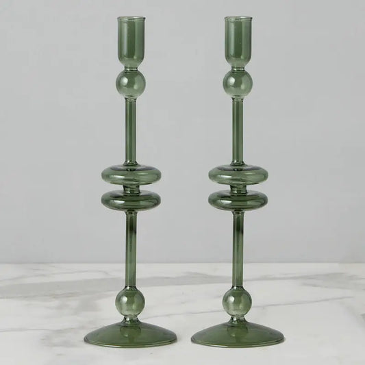 Glass Pair of Spruce Candlesticks