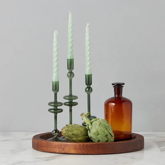 Glass Pair of Spruce Candlesticks