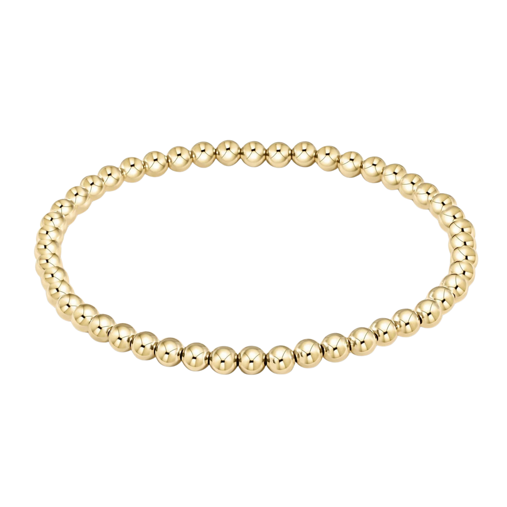 Gold beaded bracelet on a white background