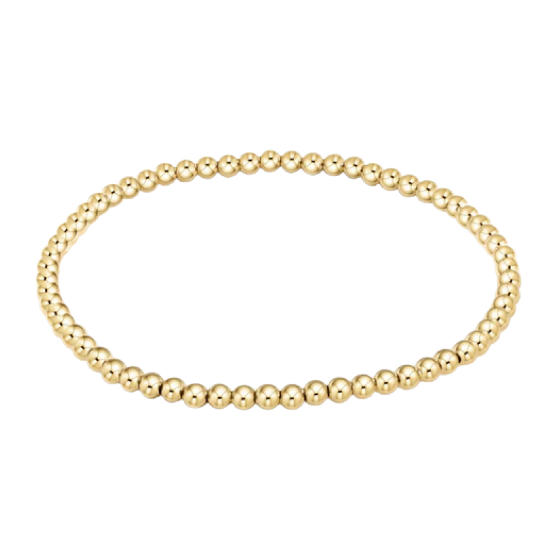 Gold beaded bracelet on a white background