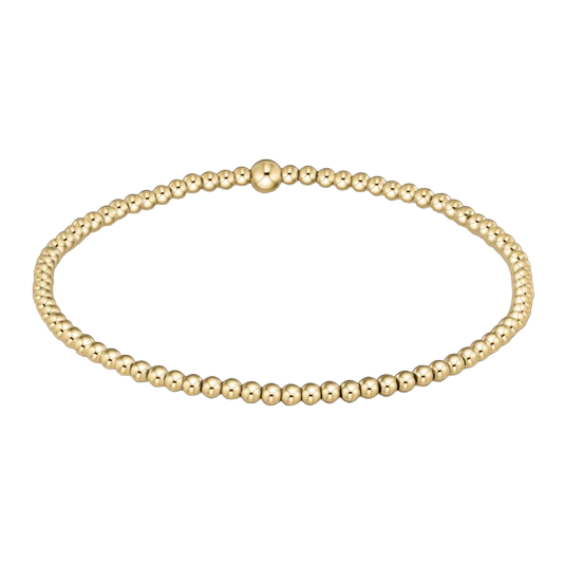 Gold beaded bracelet on a white background