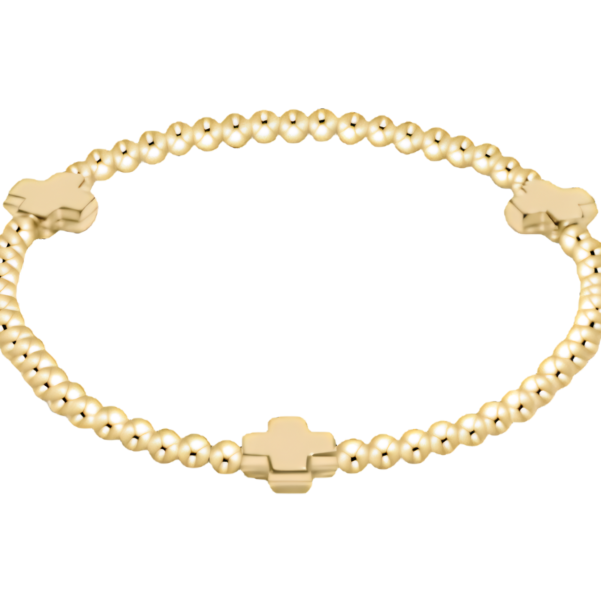 Gold bracelet with beaded crosses and on a white background