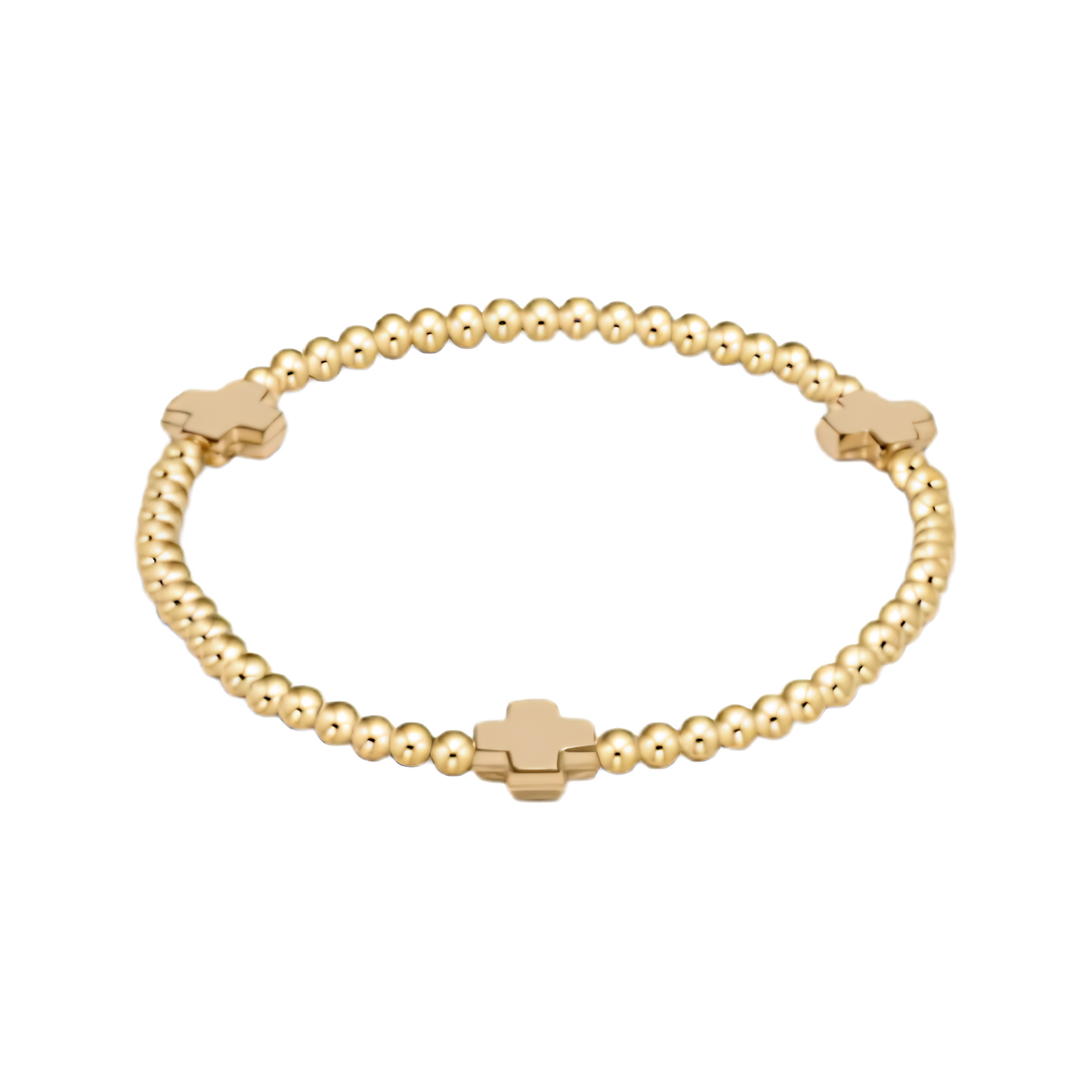 Gold bracelet with cross bead design on a white background