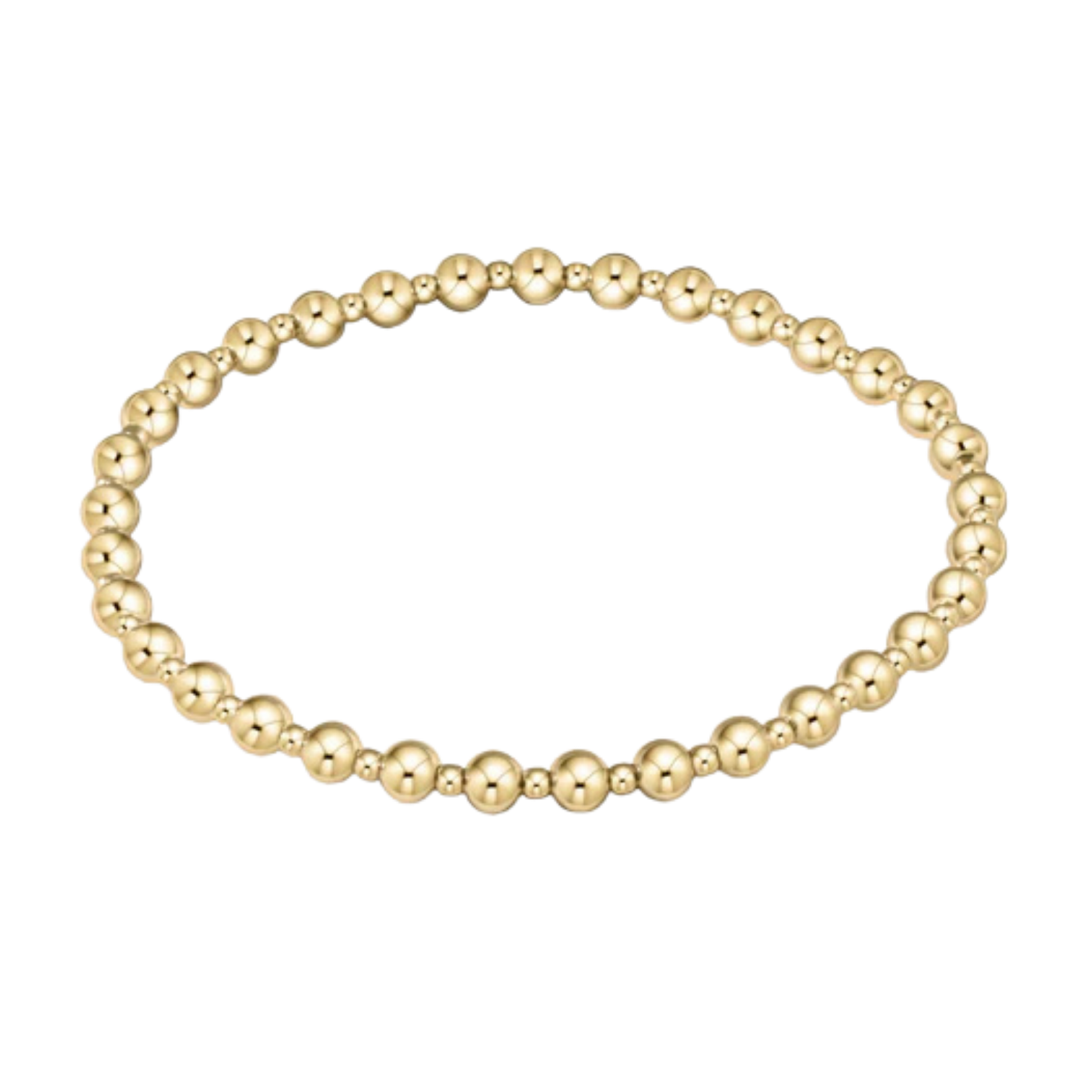 Gold beaded bracelet on a white background