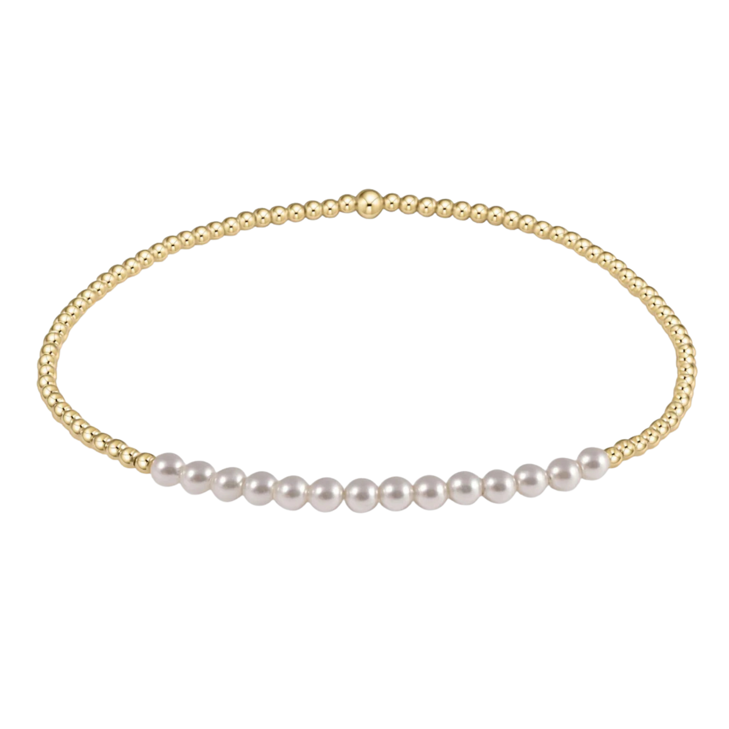 Gold necklace with white pearls on a white background