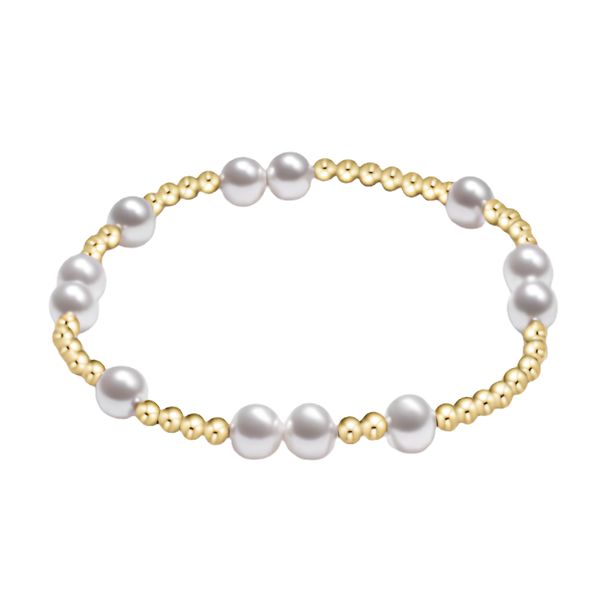 Pearl bracelet with gold accents on a white background