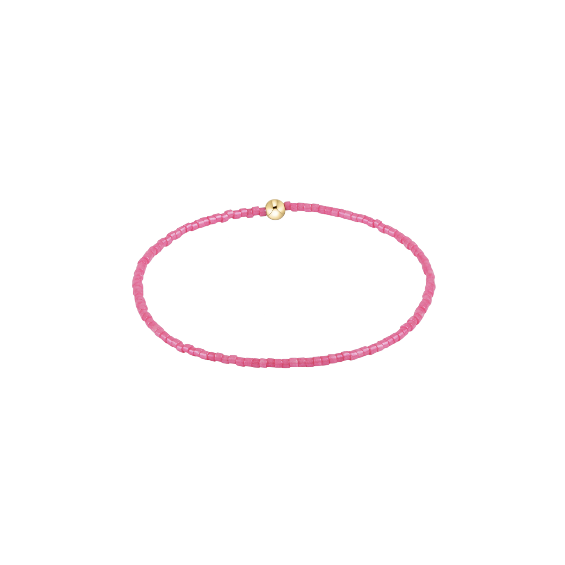 Pink beaded bracelet with a gold clasp on a white background