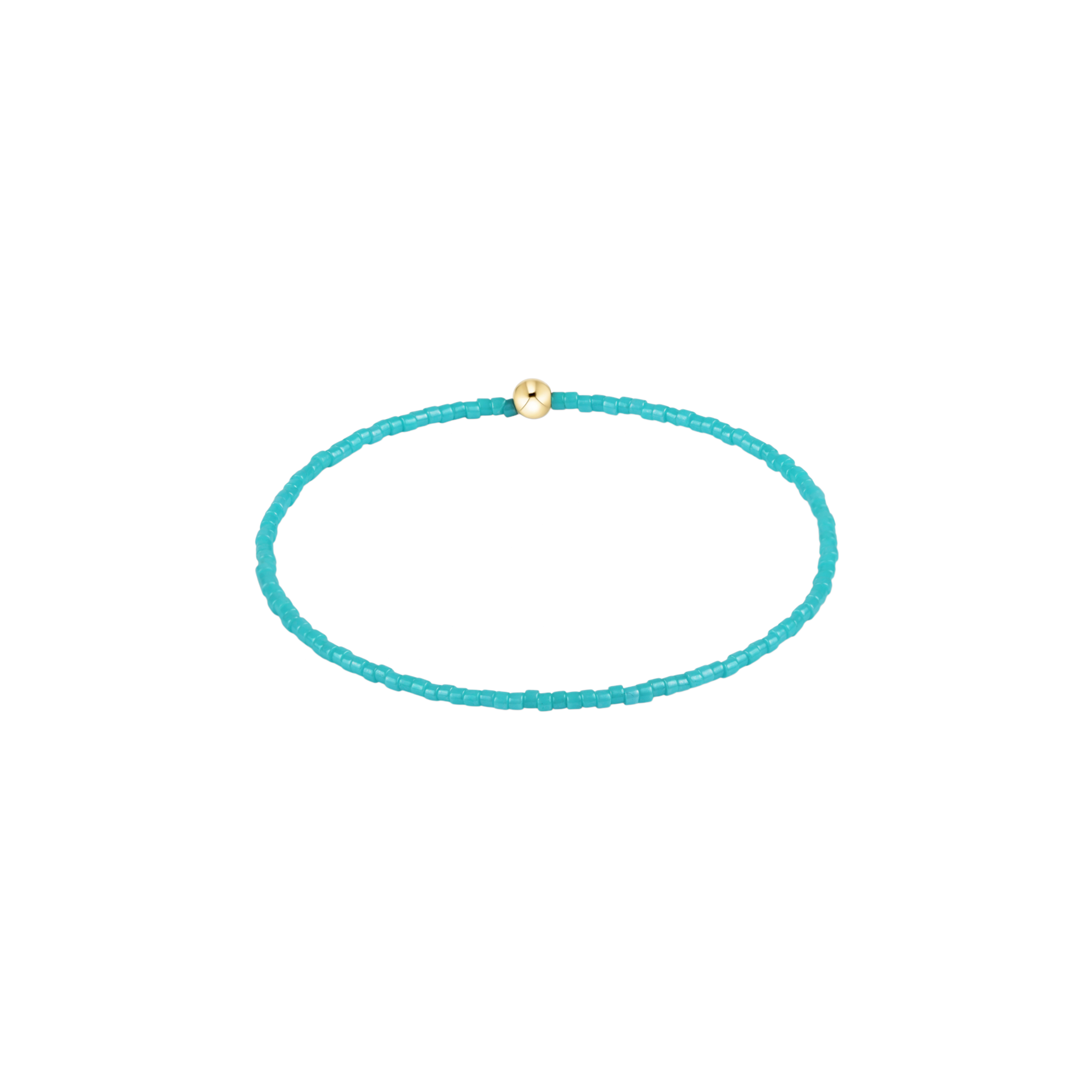 Turquoise beaded bracelet with a gold clasp on a white background