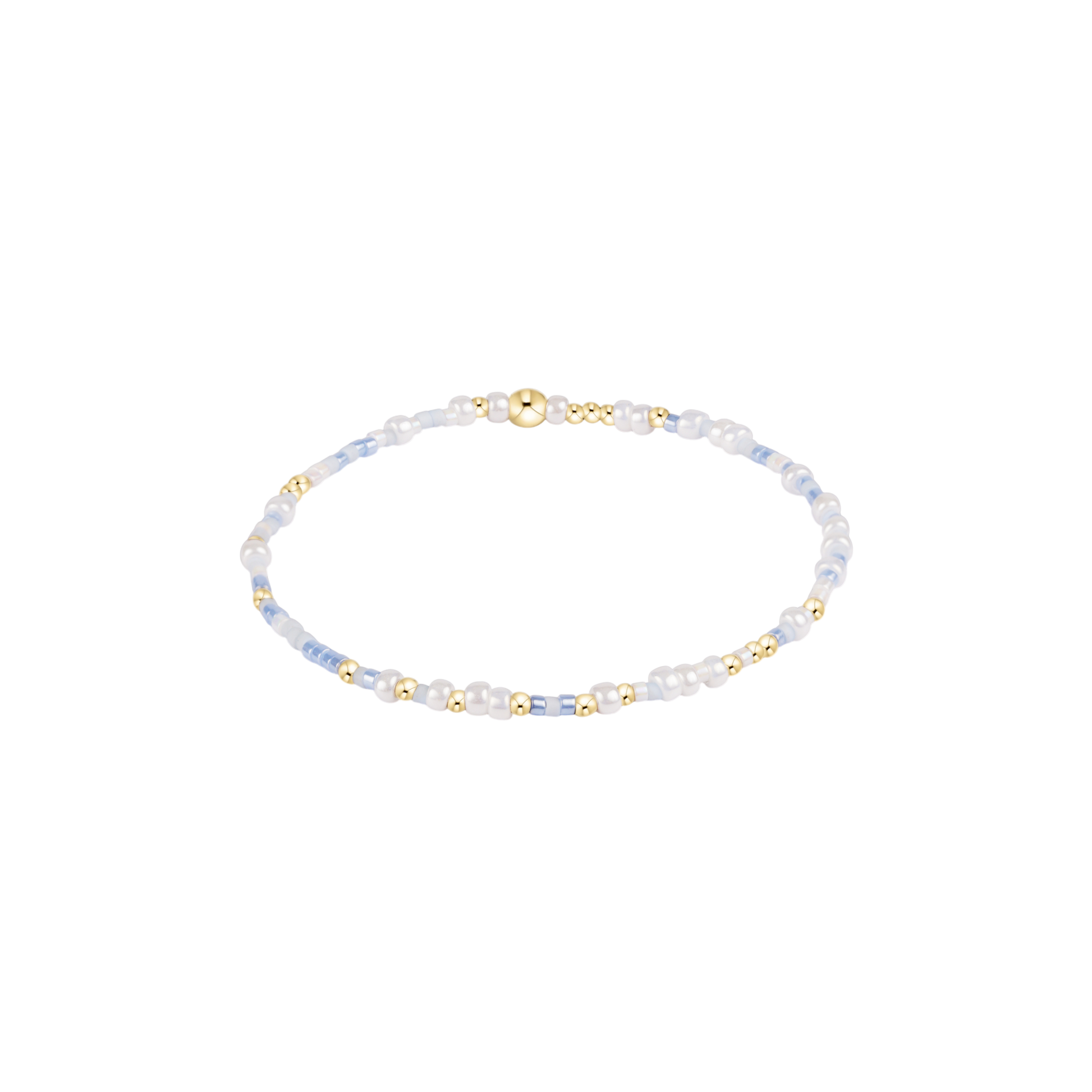 Beaded bracelet with gold accents on a white background