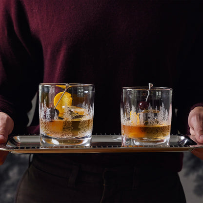 SINGLE Simon Pearce Engraved Forest Ascutney Double Old-Fashioned