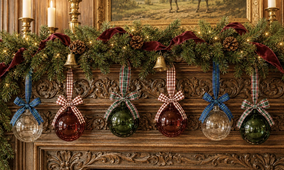 5" Merlot Glass Globe Ornament with Plaid Ribbon