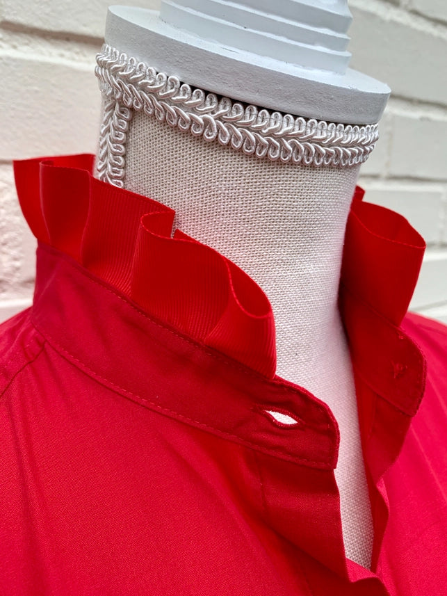 Barbara Ann Poplin Trim Button Up, Red