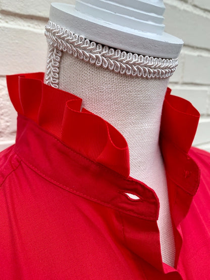 Barbara Ann Poplin Trim Button Up, Red