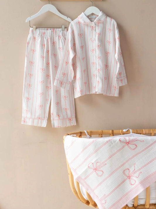 Pajama Set, Pink Ribbon | Atelier Babbi