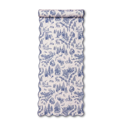 Frosted Blue Pine Toile Table Runner