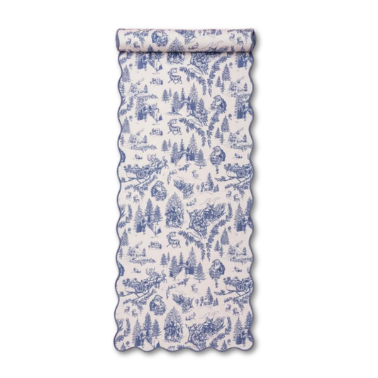 Frosted Blue Pine Toile Table Runner