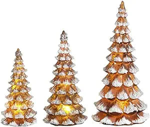 10" Snowy Lighted Gingerbread Trees Set of 3