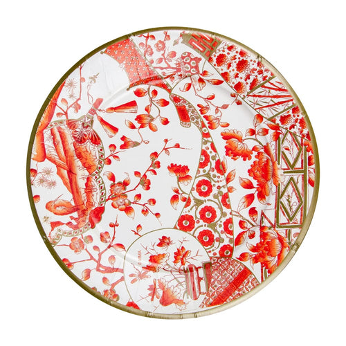 Gilded Porcelain Coral Dinner Plates - Caspari