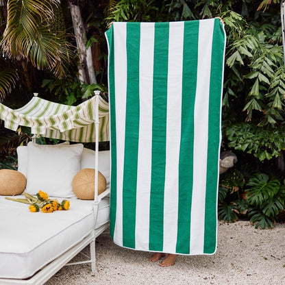 Green Cabana Stripe Beach Towel