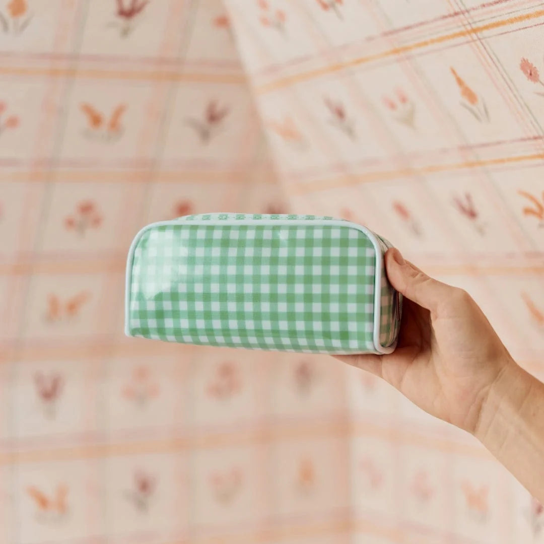 Patterned Toiletry Bag in Green Gingham