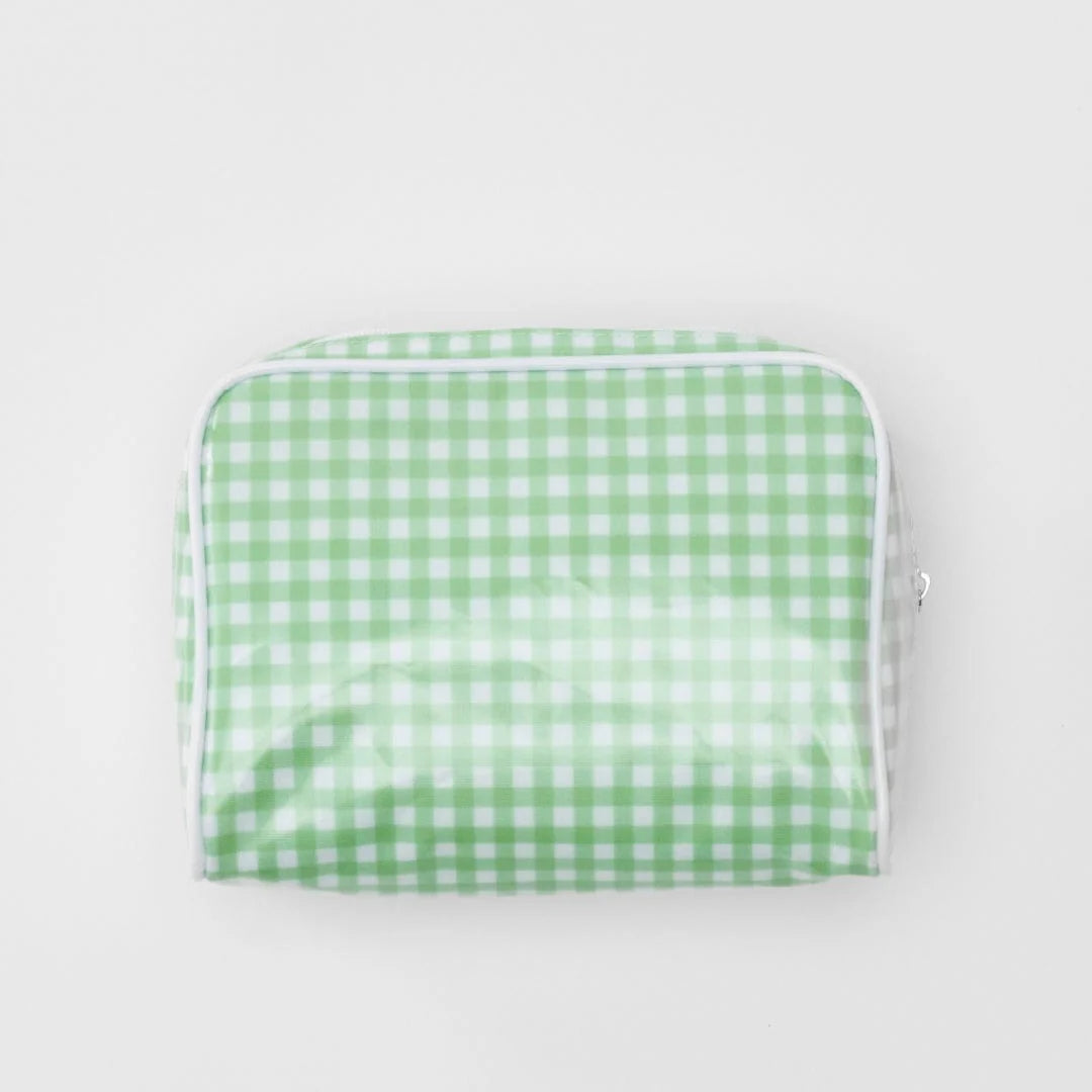 Patterned Toiletry Bag in Green Gingham